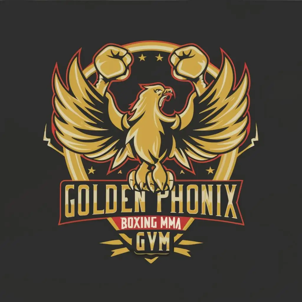 logo, A phoenix and boxing gloves, with the text "Golden phoenix boxing and MMA Gym", typography, be used in Sports Fitness industry