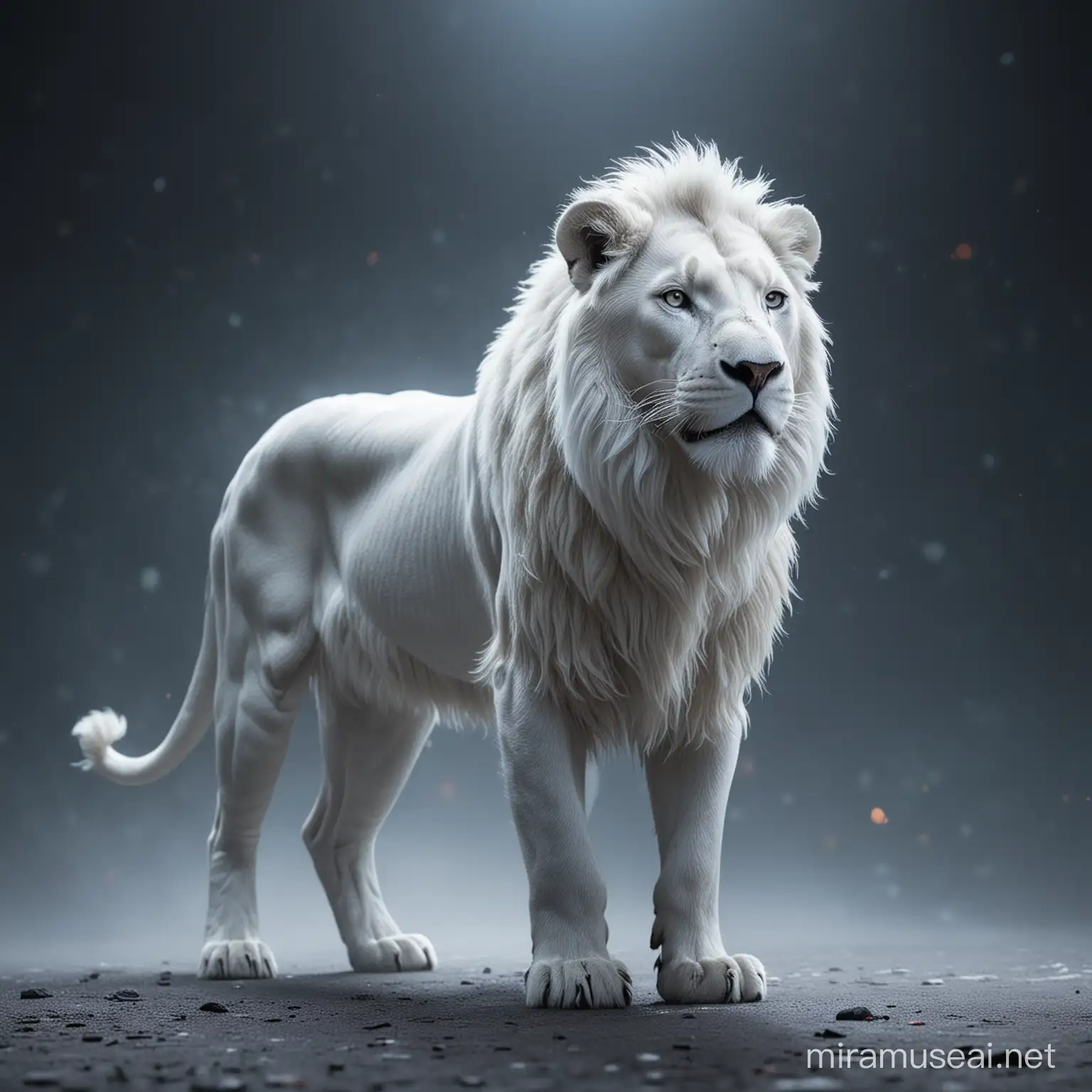 Majestic White Lion in Neon Light Vibrant and Realistic