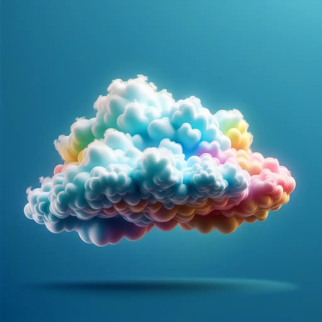 multicolored puffy cloud, realistic, blue background