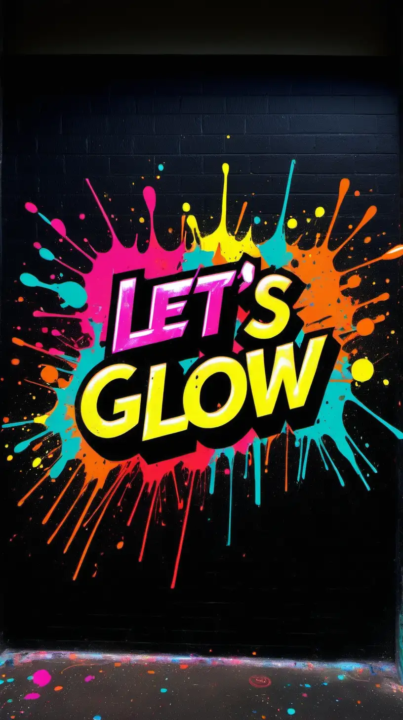 LET's GLOW, neon
 paint splatter graffiti










