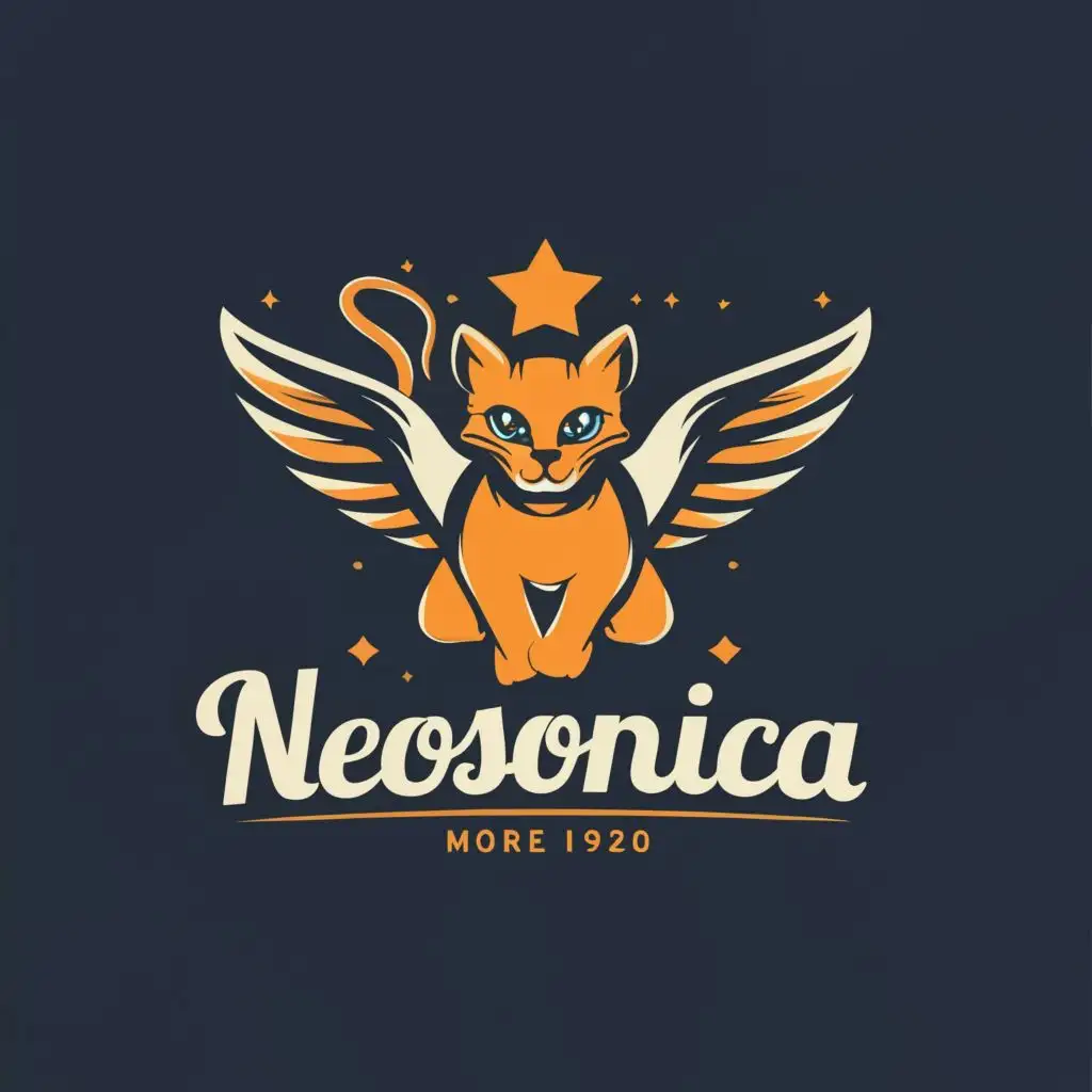 logo, flying sexy cat, with the text "Neosonica", typography, be used in Entertainment industry