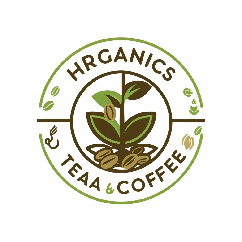a logo design,with the text "HerGanics Tea Coffee", main symbol:Herbal Tea and Organic Coffee, with Healthy foods,Moderate,clear background