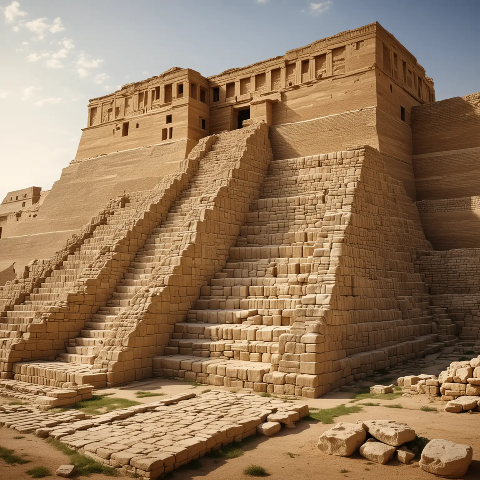 Babylonian and Roman influences contributed to the adoption of these architectural features in monumental buildings and palaces. Create a ziggurat from 500 bce to 1 ce showcasing such an influence.
