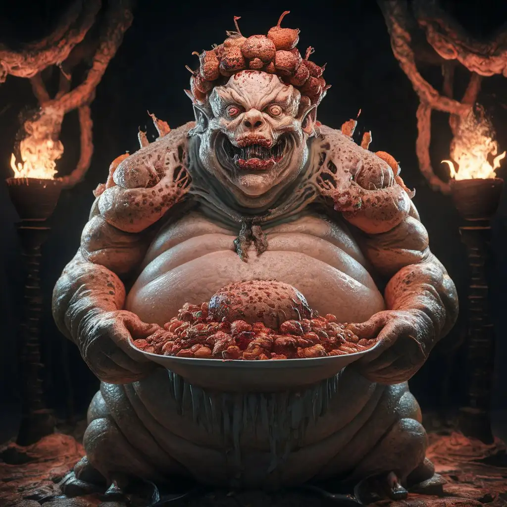 Realistic-Depiction-of-Gluttonous-Creature-Sinful-Feast-in-Vivid-Detail