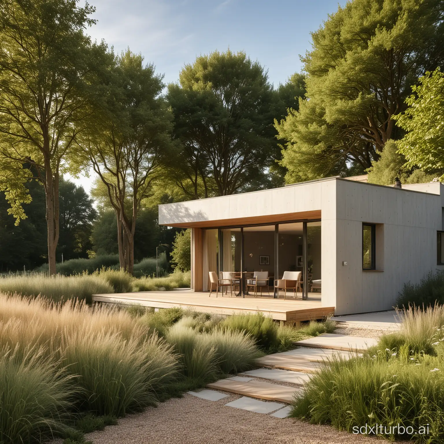 create a house in a tranquil landscape