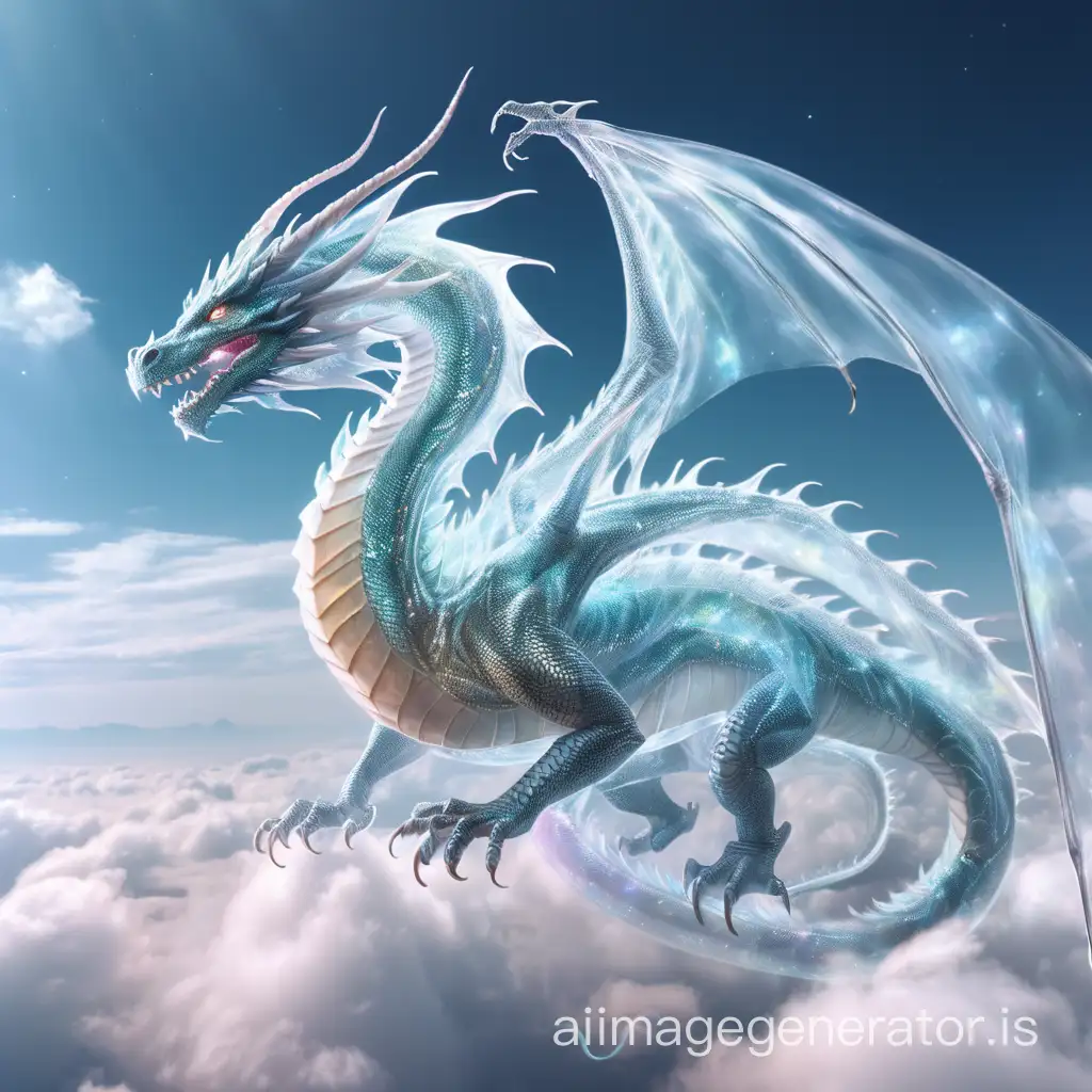 transparent dragon in the sky, ethereal