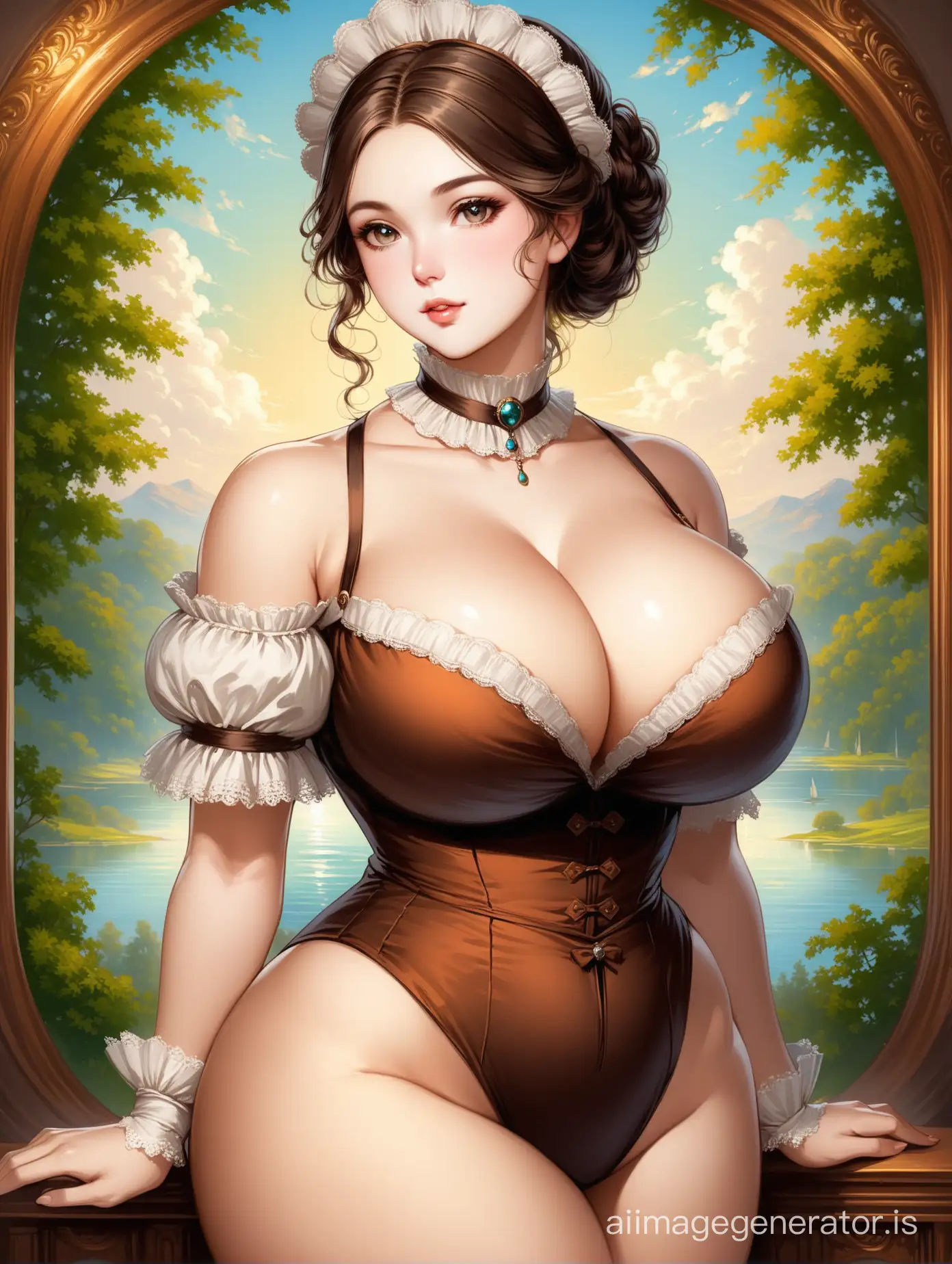 Victorian era, painting style, beautiful woman, big breast, curvy
