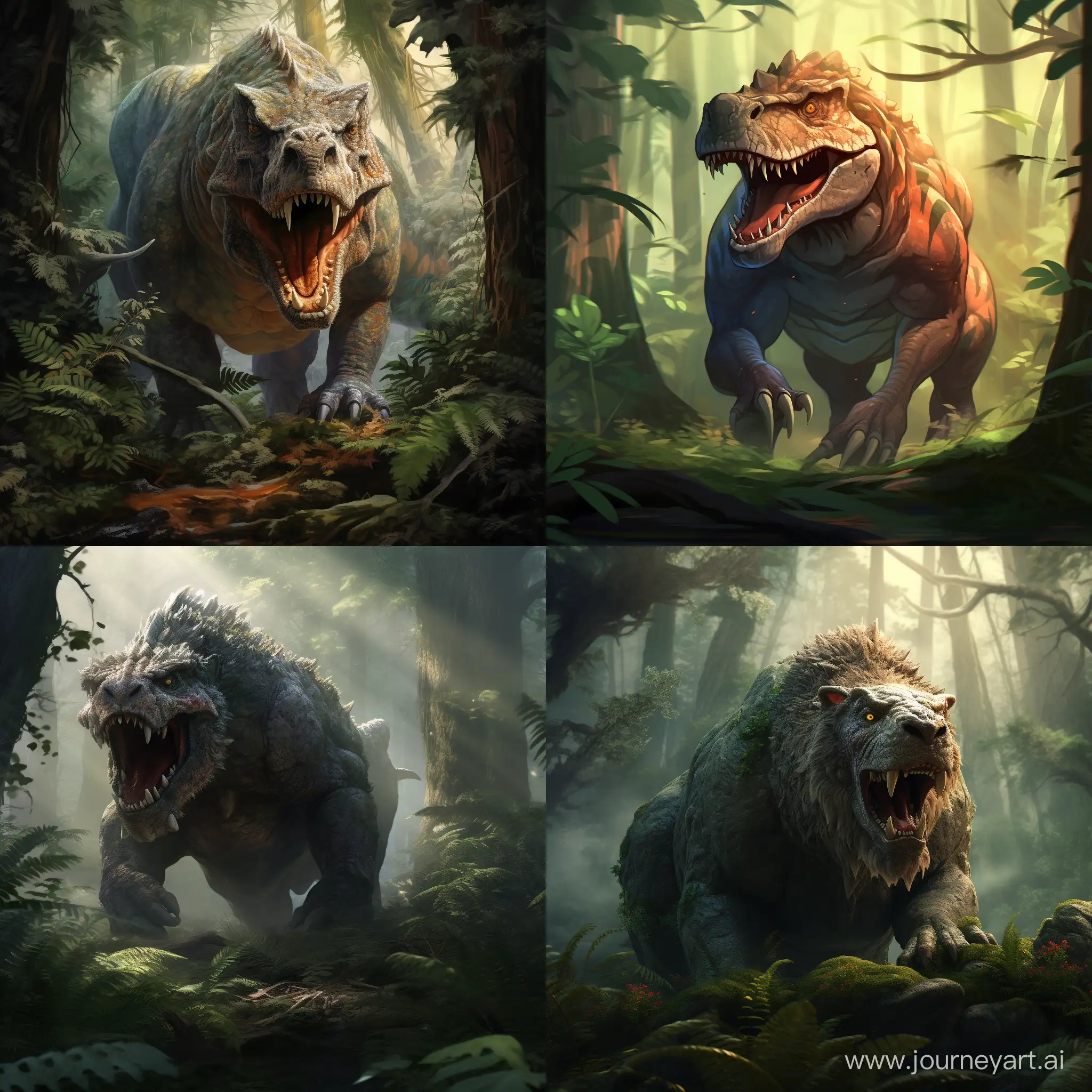 Majestic-Tyrannosaurus-Rex-and-Bear-Encounter-in-Enchanted-Forest