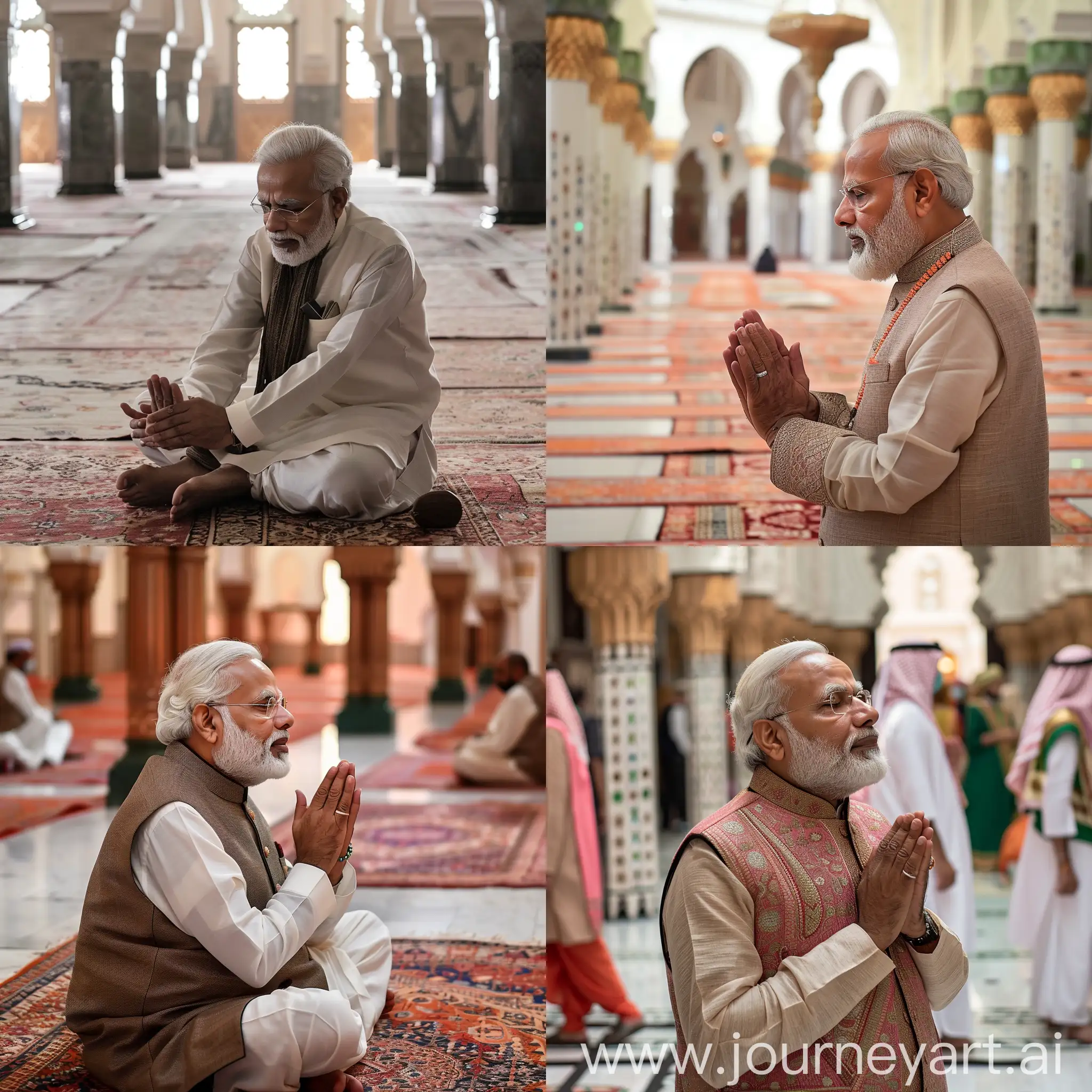Create a image of Narendra Modi praying in Medina