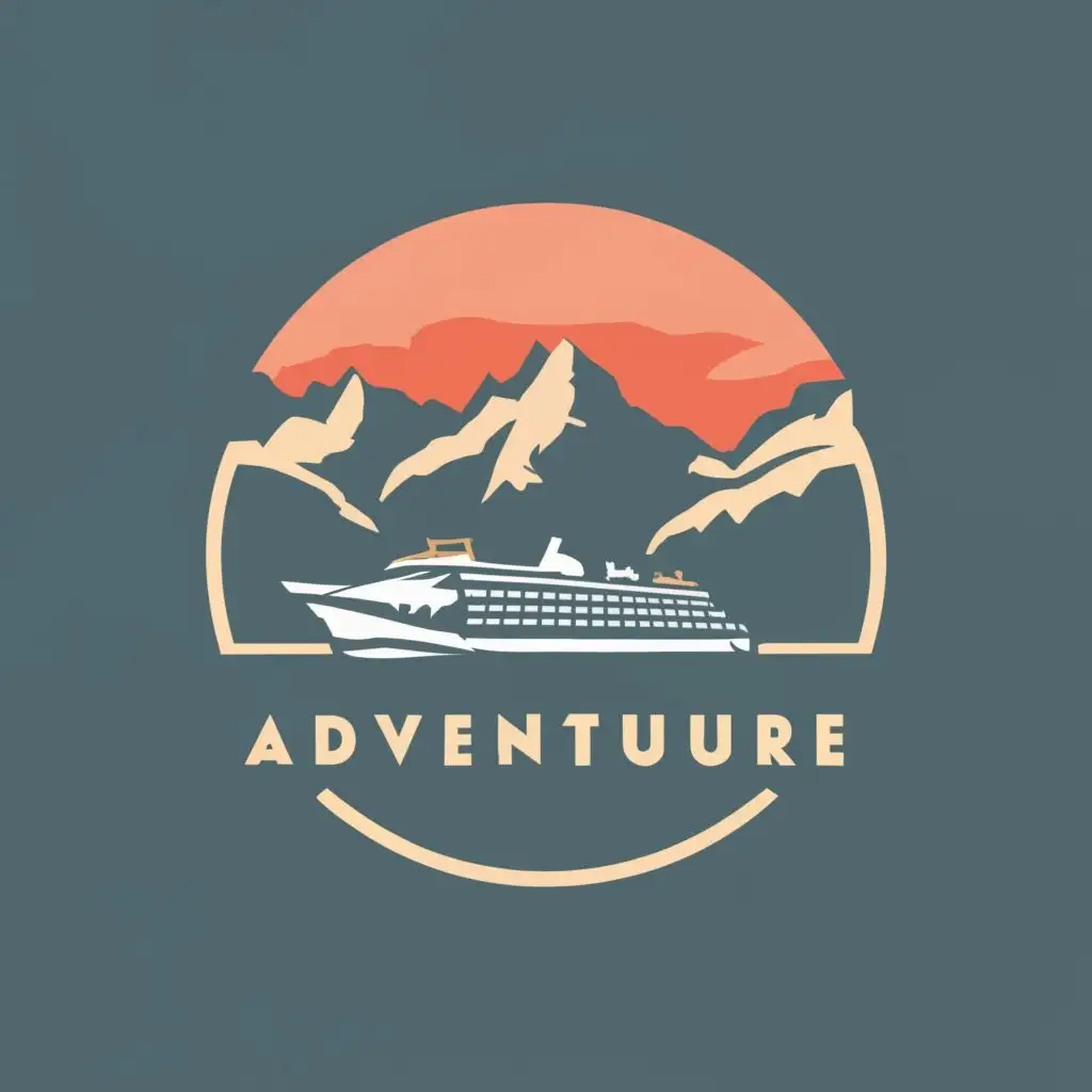 logo, Cruise ship and mountains, with the text "Vista Adventure", typography, be used in Travel industry