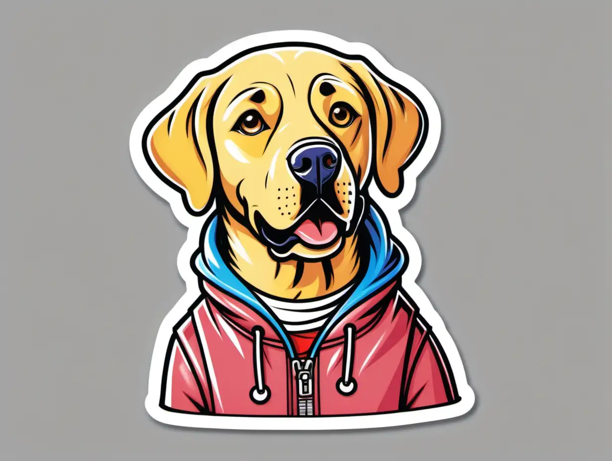 Quirky Labrador Retriever in Breakfast Club Attire Vibrant Cartoon Sticker