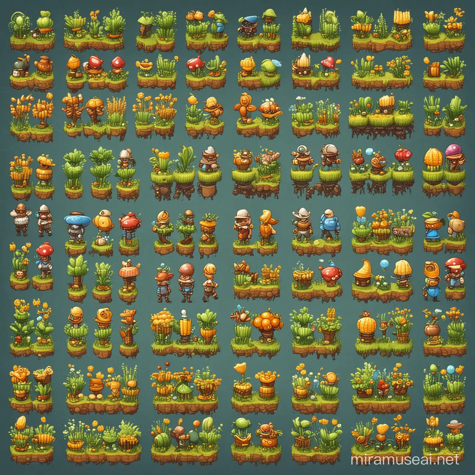 Casual 2D Farming Game with Colorful Fields and Harvesting Characters