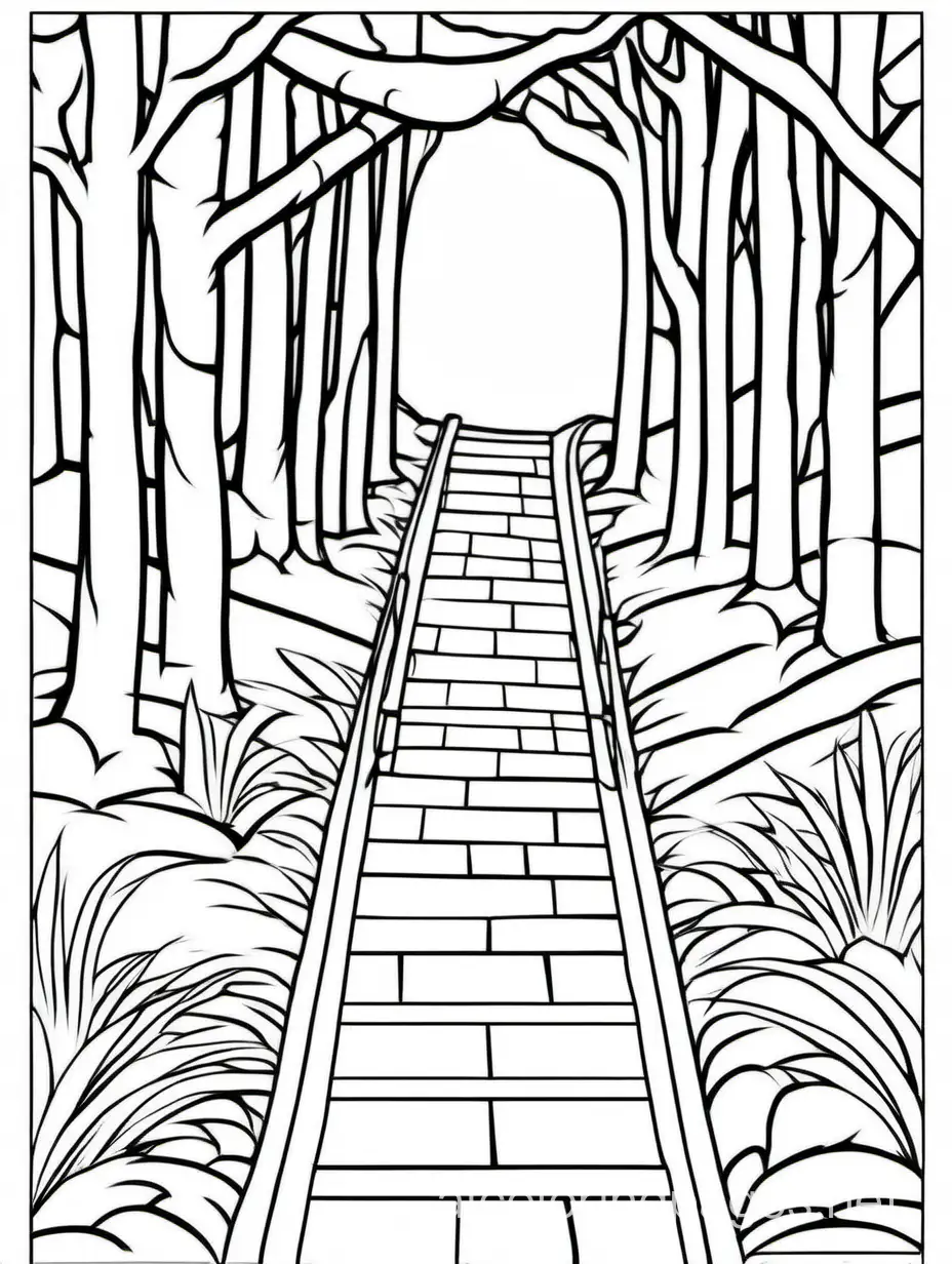 child narrow path, Coloring Page, black and white, line art, white background, Simplicity, Ample White Space. The background of the coloring page is plain white to make it easy for young children to color within the lines. The outlines of all the subjects are easy to distinguish, making it simple for kids to color without too much difficulty