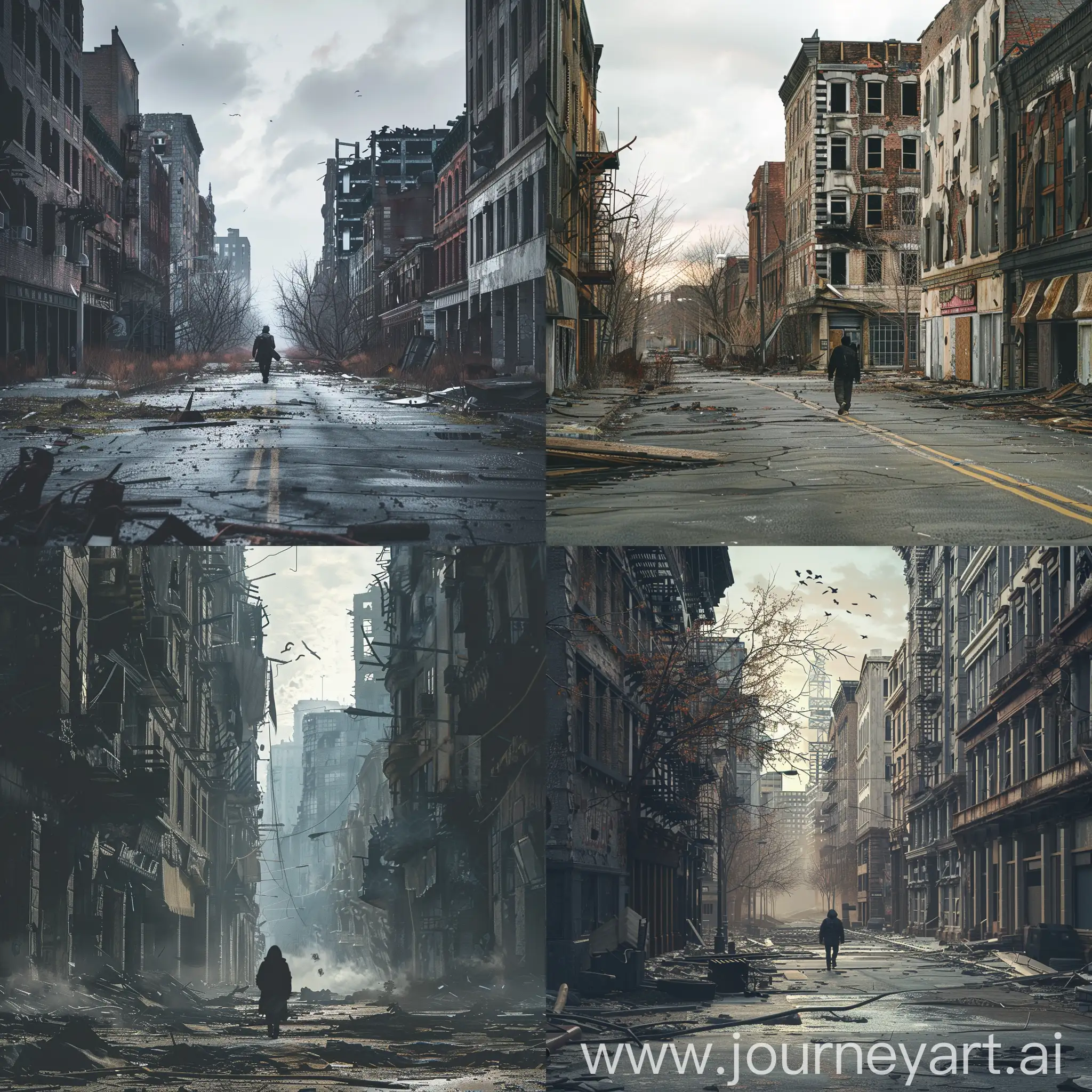 Lonely-Survivor-Walking-Amidst-Abandoned-Cityscape