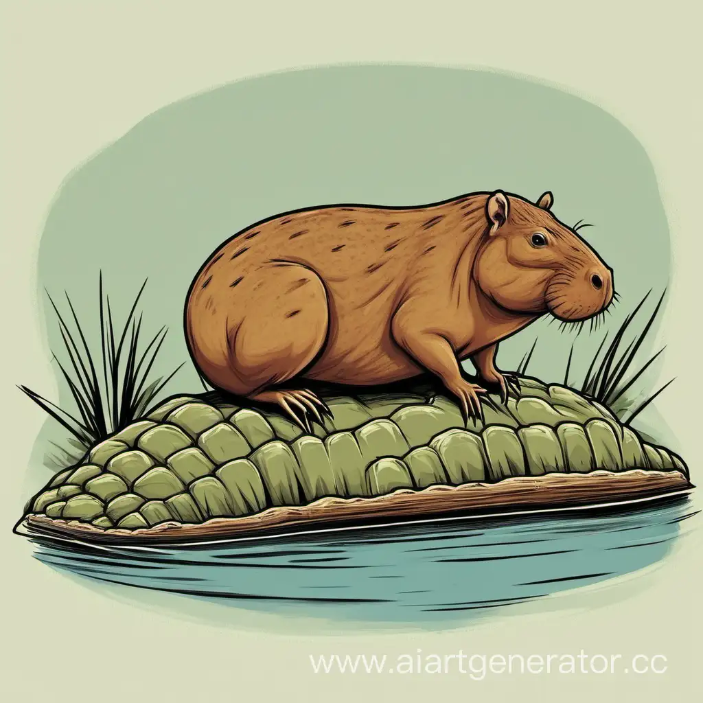 Capibara-Riding-Crocodile-in-Tropical-Wetland