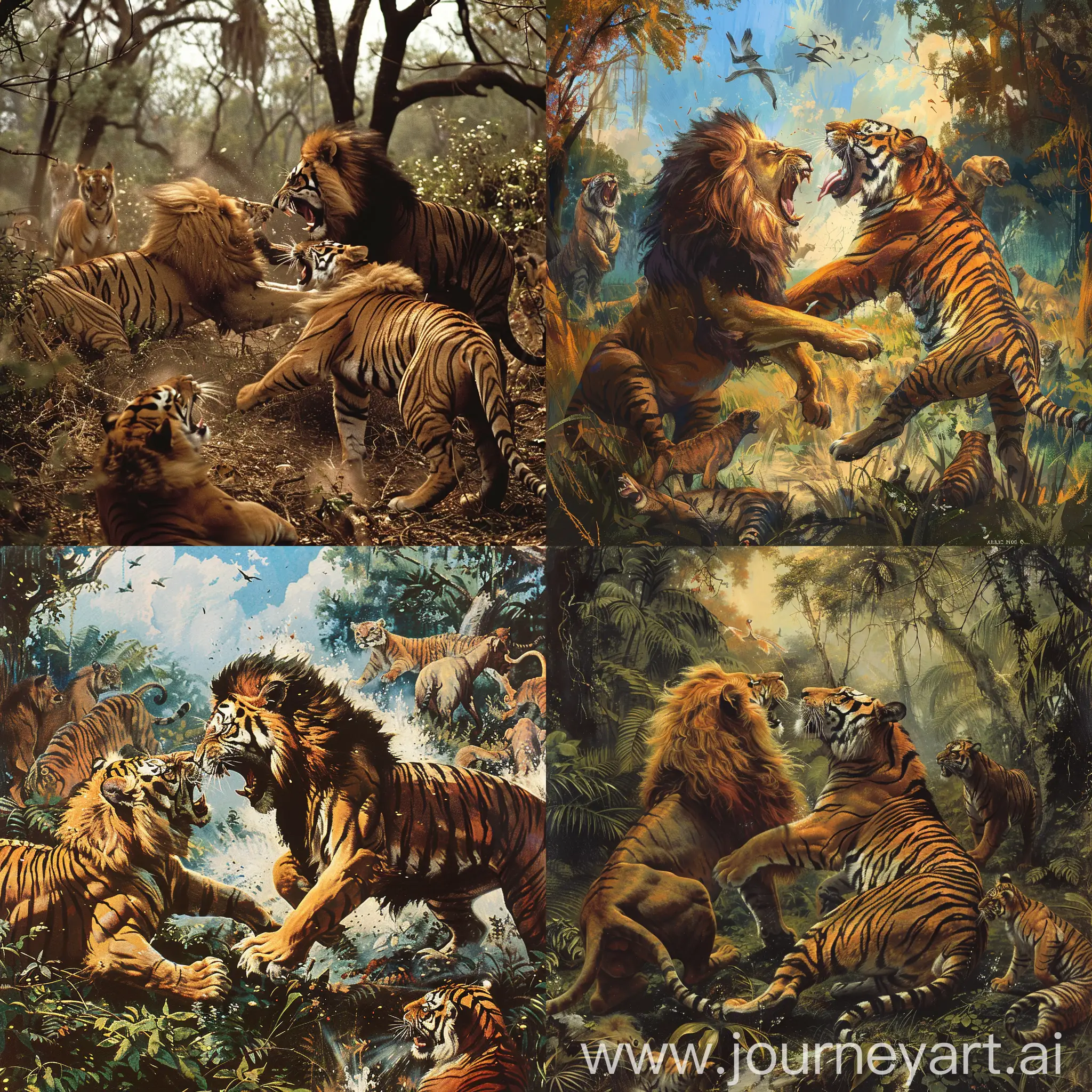 Intense-Jungle-Battle-Lion-vs-Tiger-Clash-Amidst-Captivated-Onlookers