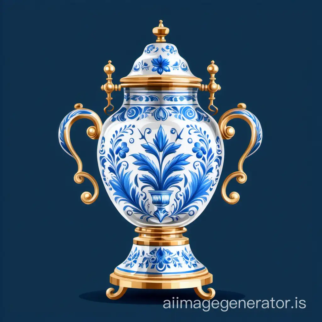 Russian samovar in the style of Gzhel on a transparent background