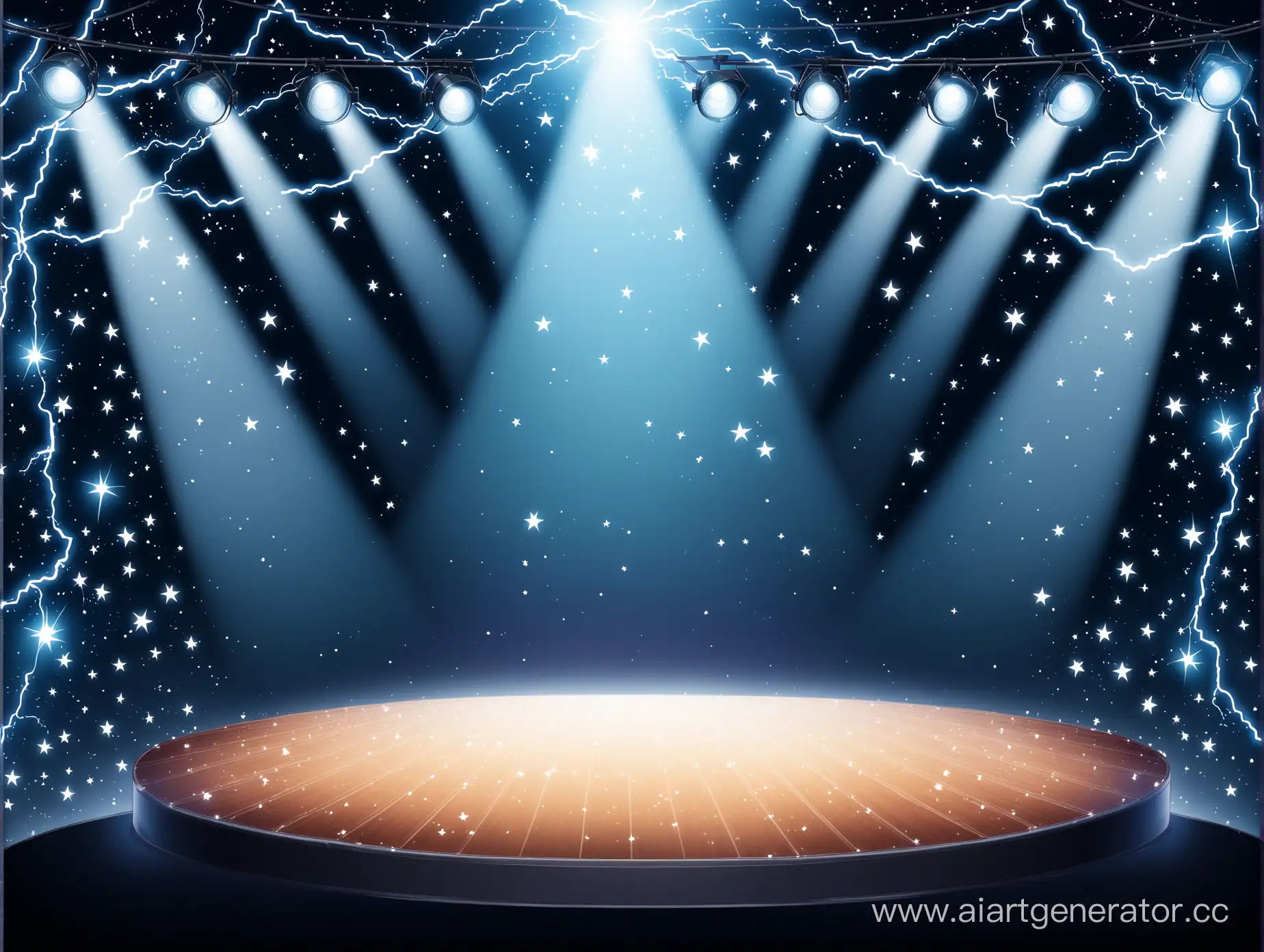 background with stage spotlights, lightning and stars