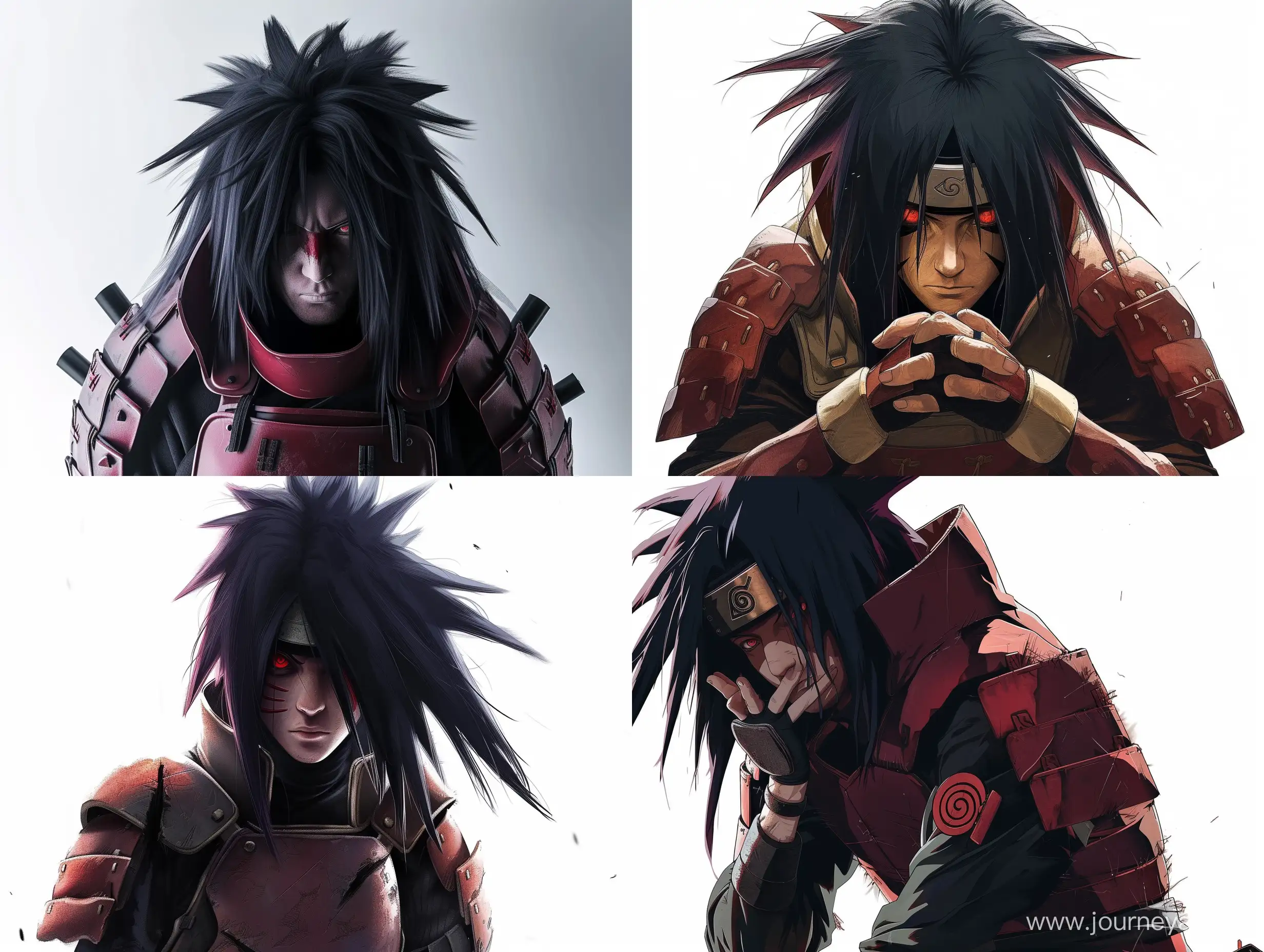 realistic portrait of Madara character from the anime Naruto Shippuden with European face, badass pose, white background, 4k, hd