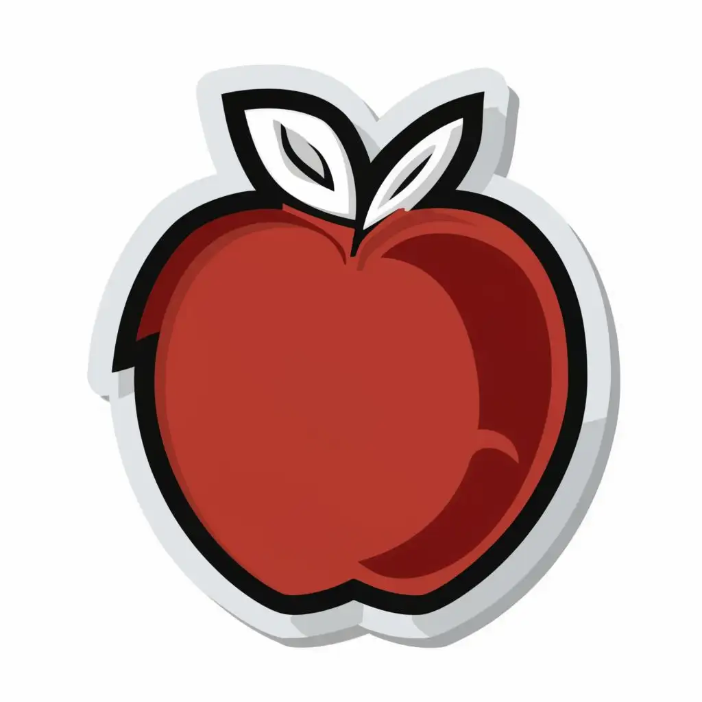 a 3D silhouette of a big red apple in a deep, rich red outline, set against a solid white background with a strong black border surrounding the white die-cut border, and no shadows. The center  of the apple is a cut out and has awhite background. Add a New York city skyline in center of the apple in black and grey shades. 