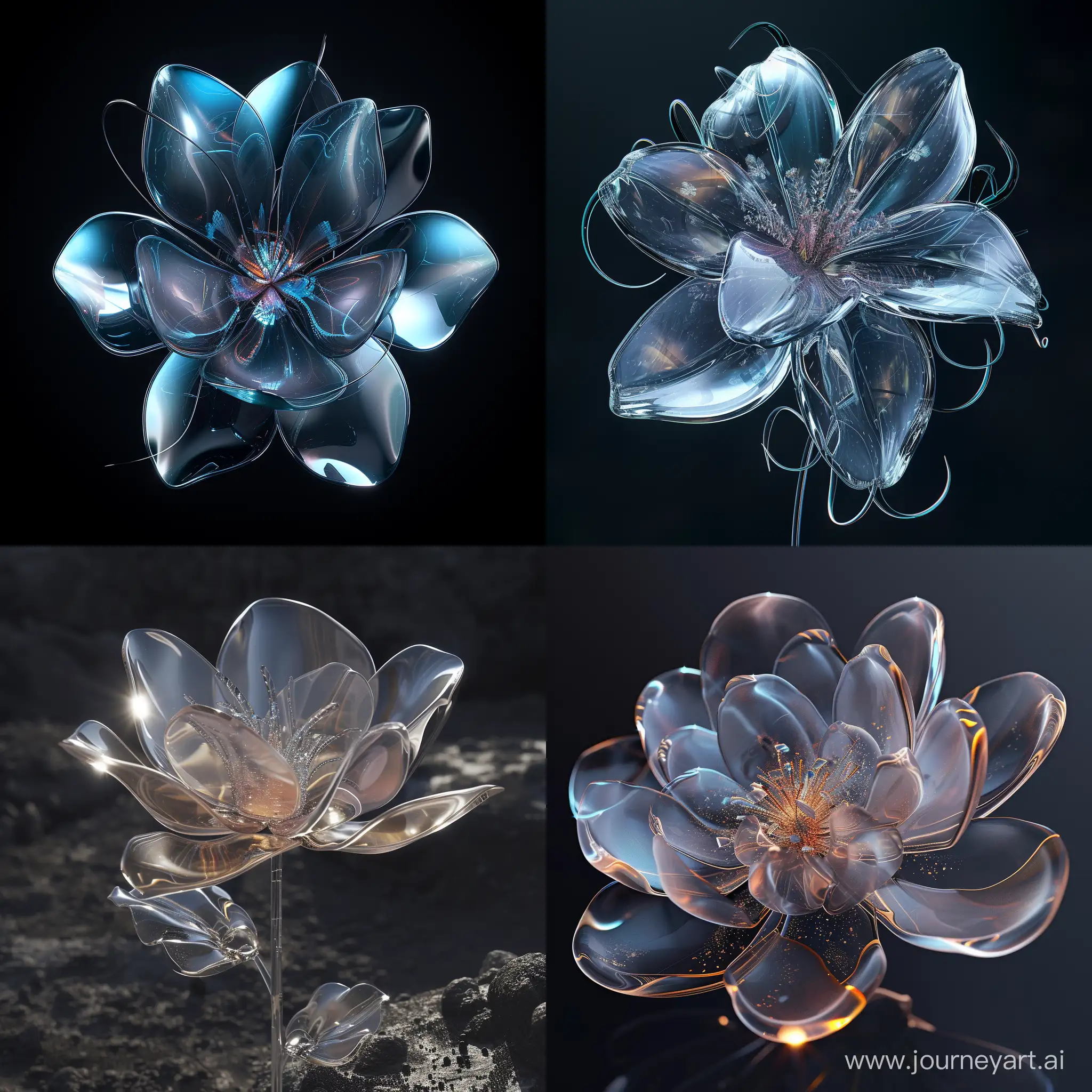Futuristic flower made with glass, highly detailed, cinematic