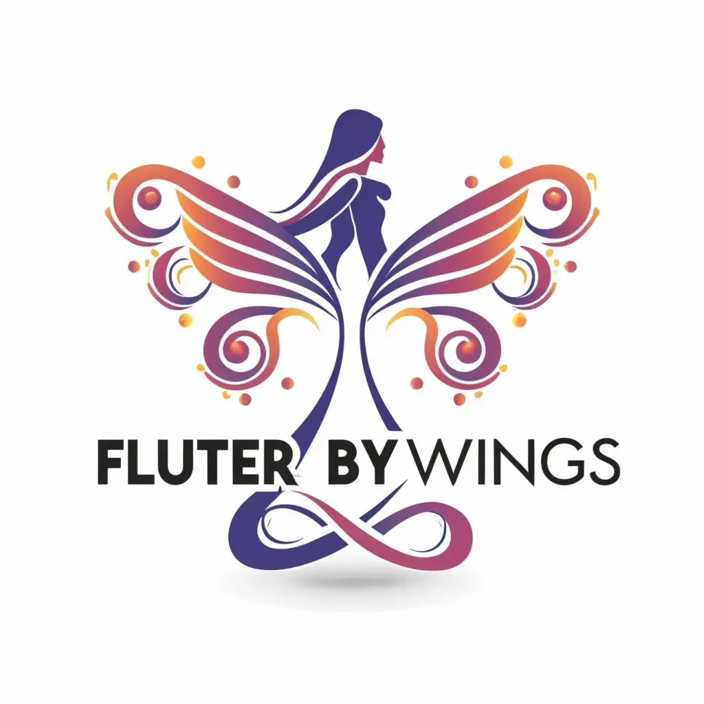 LOGO-Design-For-Flutter-By-Wings-Elegant-Wings-and-Dress-Emblem-on-Clear-Background