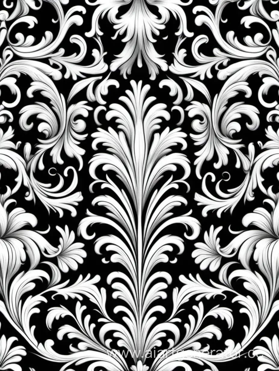 a pattern of floral, Baroque  movement, repeating pattern, white and black vector illustration 