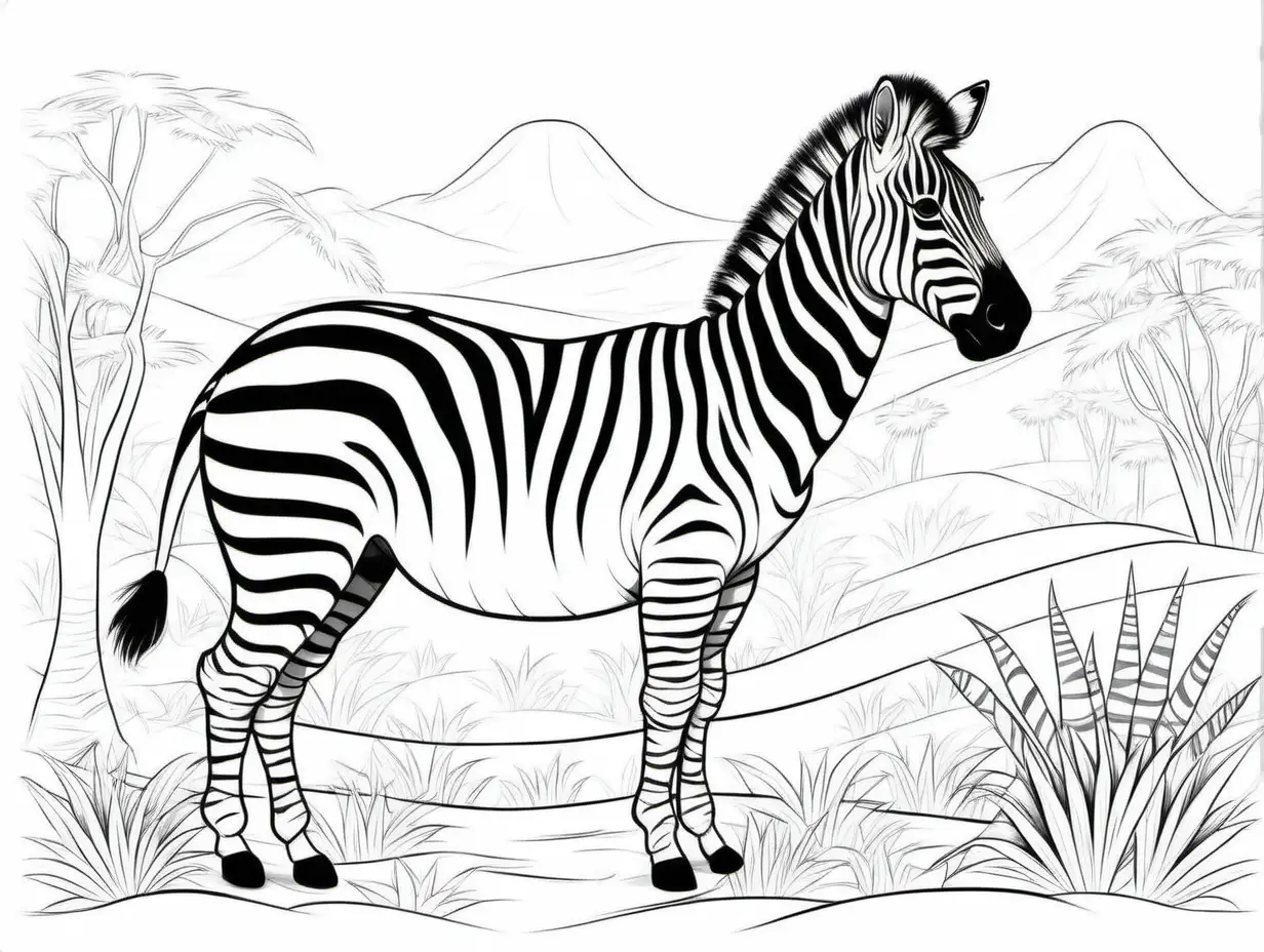 safari kreslený obrázek ZEBRA černobílá šablona pro dětské omalovánky kreslené bílé pozadí