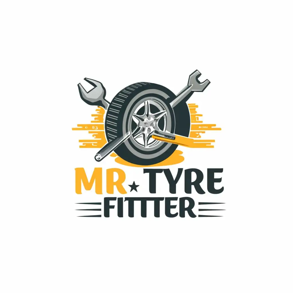 a logo design,with the text "Mr Tyre Fitter", main symbol:tyre and tools,complex,clear background