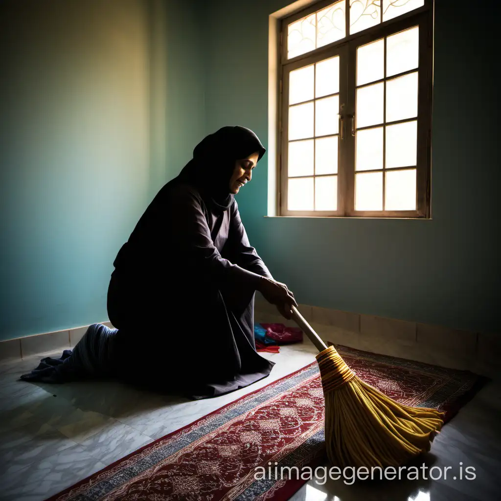 In the quiet hours of the morning, a Muslim woman begins her day by meticulously cleaning her home, moving from corner to corner with purpose and dedication. With a soft hum of verses from the Quran playing in the background, she begins her ritual, starting from the farthest corner of the house. With a gentle sweep of the broom, she clears away any dust or debris, mindful of maintaining cleanliness as an act of worship. As she moves from room to room, her hands deftly dust surfaces, arrange belongings, and wipe down countertops, all the while reciting prayers under her breath, seeking blessings for her home and family. Each corner she tends to is infused with love and devotion, as she takes pride in creating a peaceful and welcoming environment for her loved ones. With every stroke of the cloth and every flick of the mop, she finds solace in the rhythm of her tasks, finding contentment in the simple act of serving her household. And as the morning light streams through the windows, illuminating her efforts, she knows that her home is not just a place of shelter, but a sanctuary of tranquility and grace, made sacred by her care and devotion.