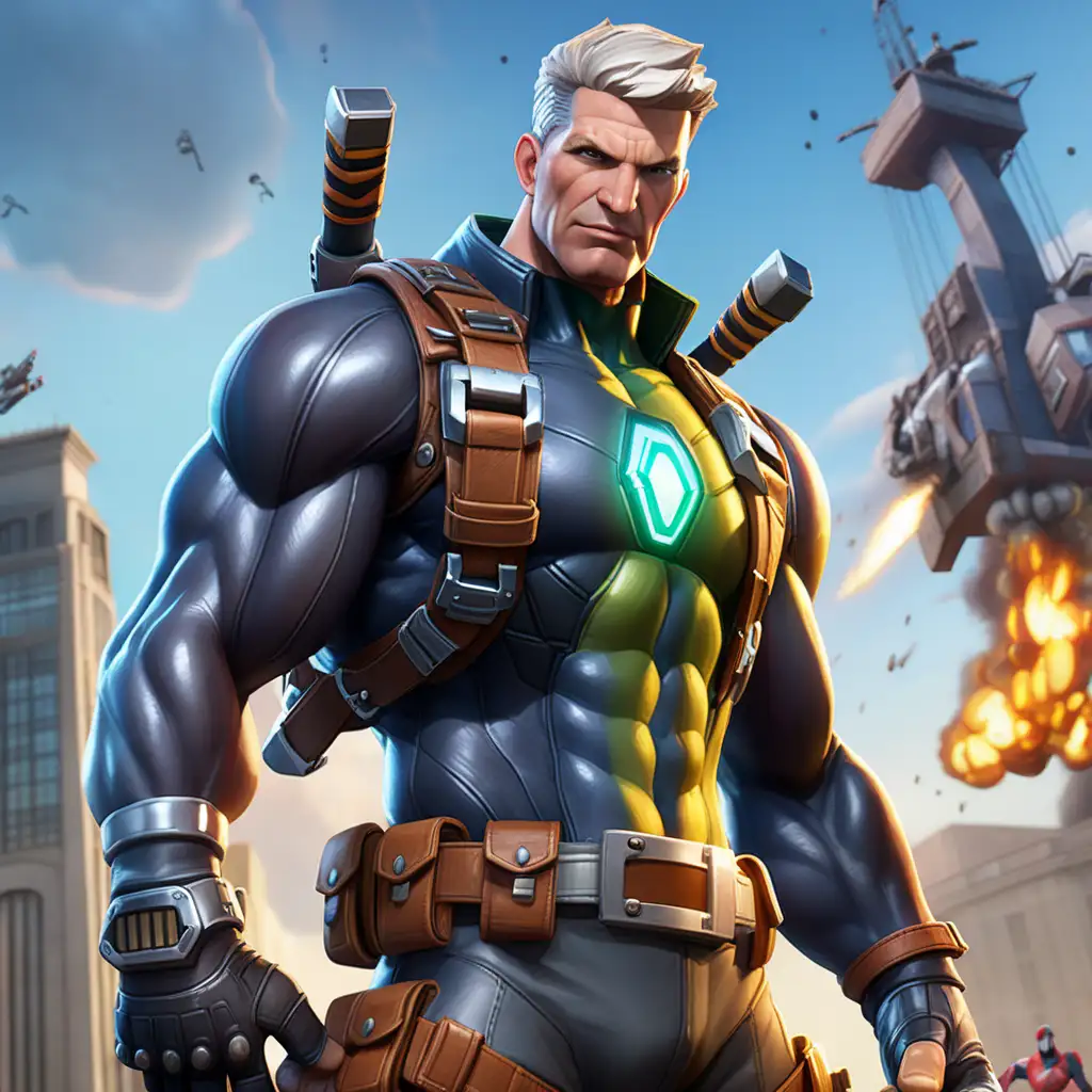 I need a Fortnite style superhero in a Cable (Nathan Summers) Style where you can see that he can manipulate the time