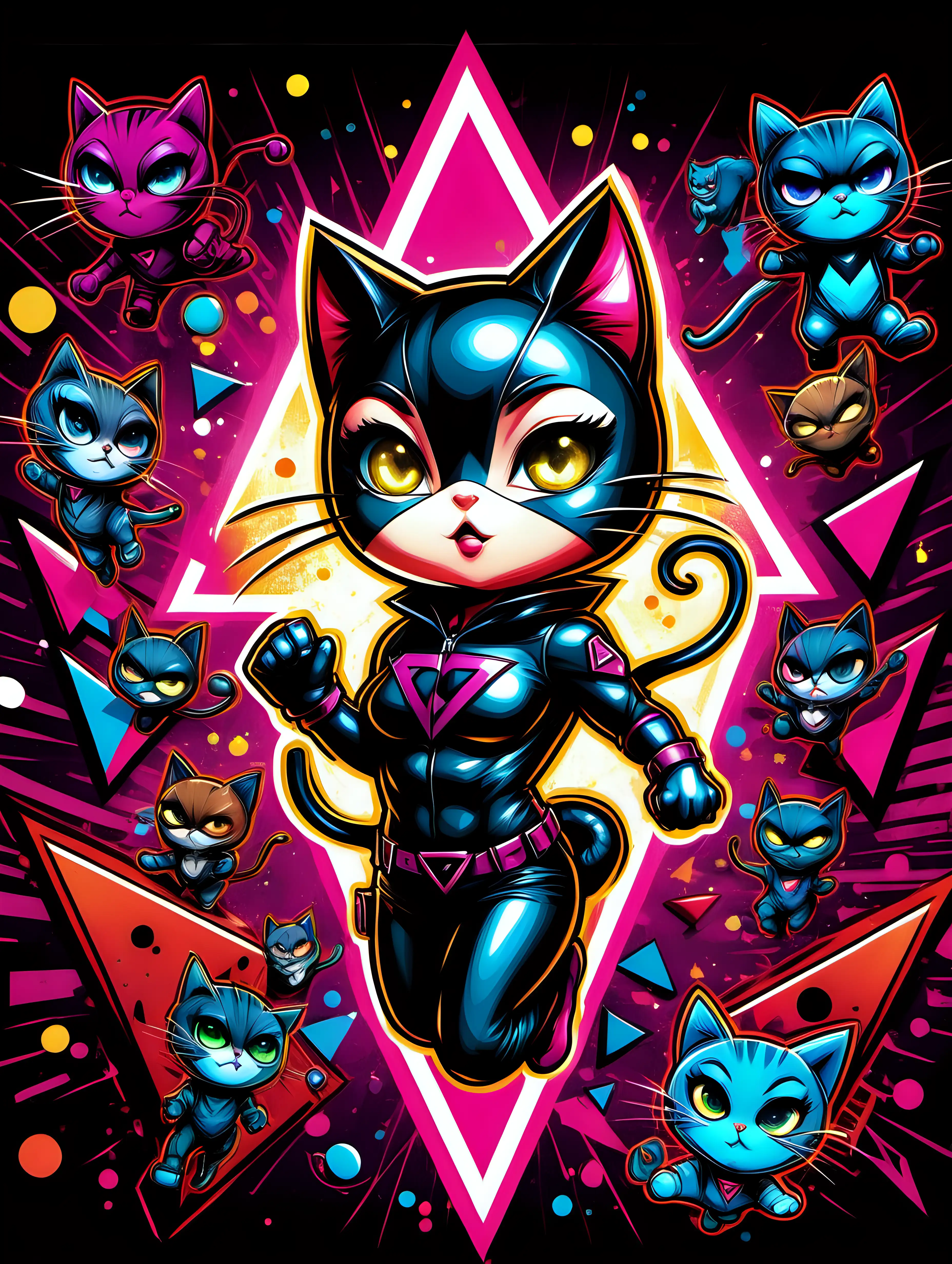 Cute Kitty Daredevil in Vibrant Pop Art Graffiti
