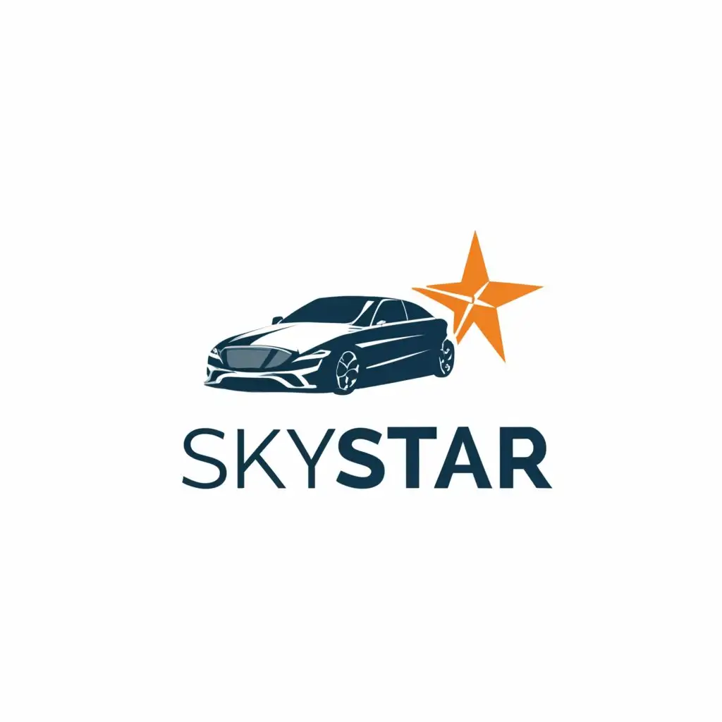 a logo design,with the text 'sky star', main symbol:car and star and s,Minimalistic,blue background
