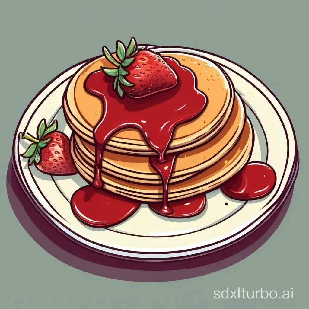 cartoony pancakes with strawberry jam on a plate