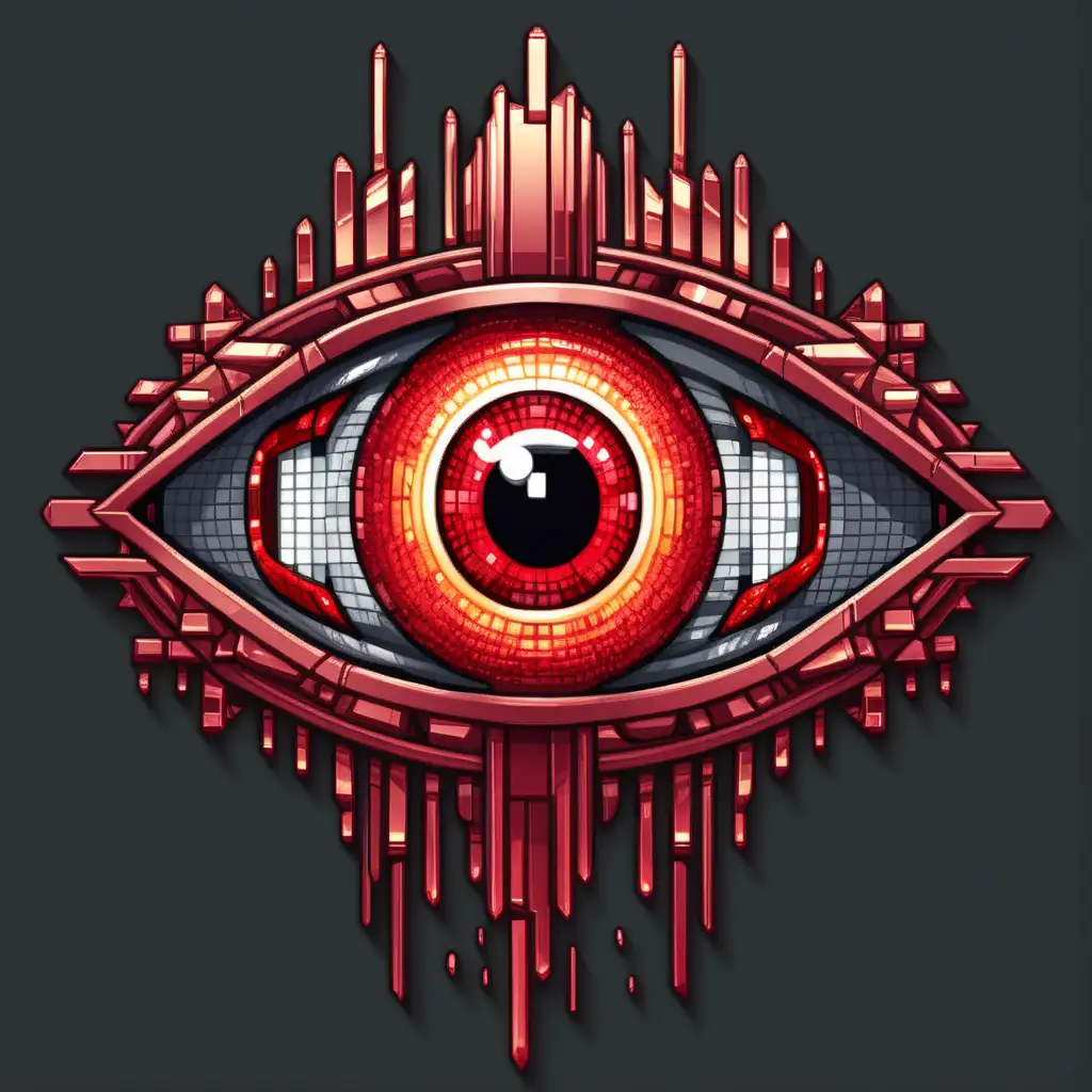 cartoon Red and Metallic pixel god eye 