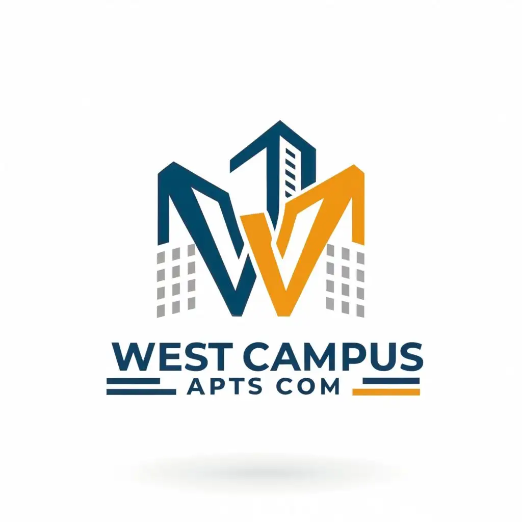 logo, apartment towers in the shape of a W, with the text "WestCampusApts.com", typography, be used in Real Estate industry