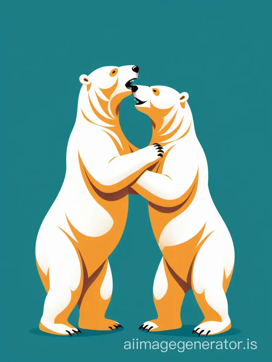 Graphic design, two polar bears stand on their hind legs and playfully try to allow each other