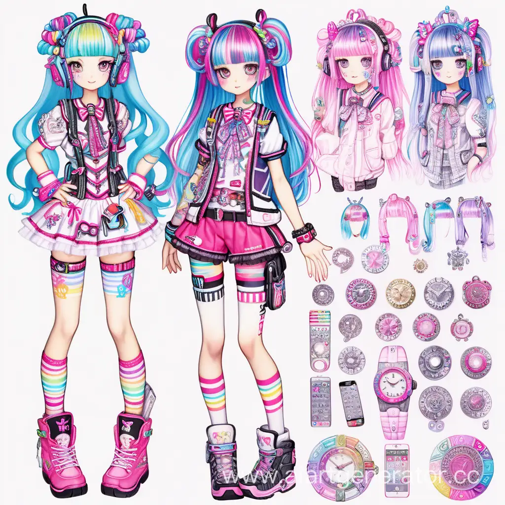 a decora theme 
girl 
reference sheet style 
complex design 
many details
fullbody