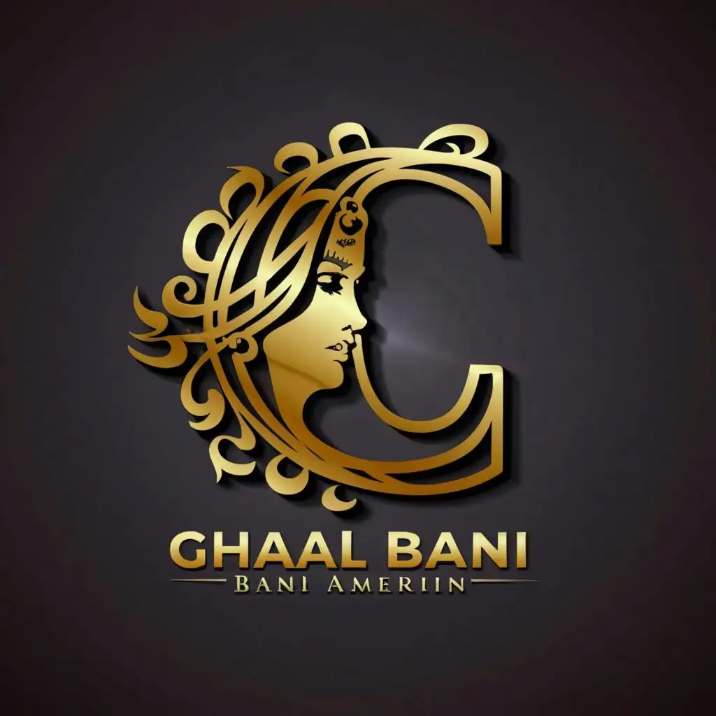 logo, logo, 3d gold combine women face and letter "G"., with the text "Ghazal Bani Amerian", typography