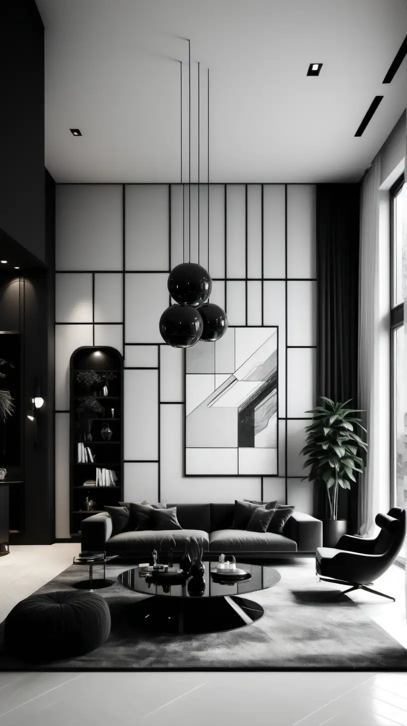 Contemporary Black and White Living Room with Spacious Design