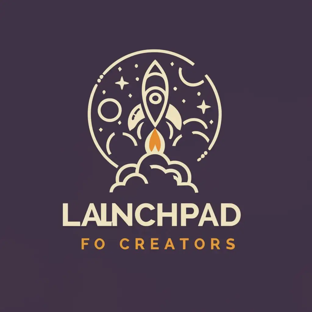 a logo design,with the text "Launchpad", main symbol:Focus on Launchpad as a springboard for creators: Emphasize the idea of Launchpad being a platform that propels people into content creation. Target audience: Mention that the target audience is anyone who wants to become a content creator, not just experienced entrepreneurs. Launch imagery: Use elements that symbolize launching or taking off, like a rocket, hot air balloon, or a person jumping. People element: Consider incorporating a silhouette of a person (diverse and approachable) to represent the broad audience you cater to. Lightbulb or spark: Visually suggest ideas and creativity to reflect the content creation aspect. Growth element: An upward arrow or sprout could symbolize the personal brand development your platform offers. Speech bubble or play button: These can subtly hint at the video and content creation focus. Color Scheme: Consider bright and friendly colors: Use colors that evoke inspiration, growth, and approachability. Blues, greens, oranges, and yellows.,Minimalistic,clear background