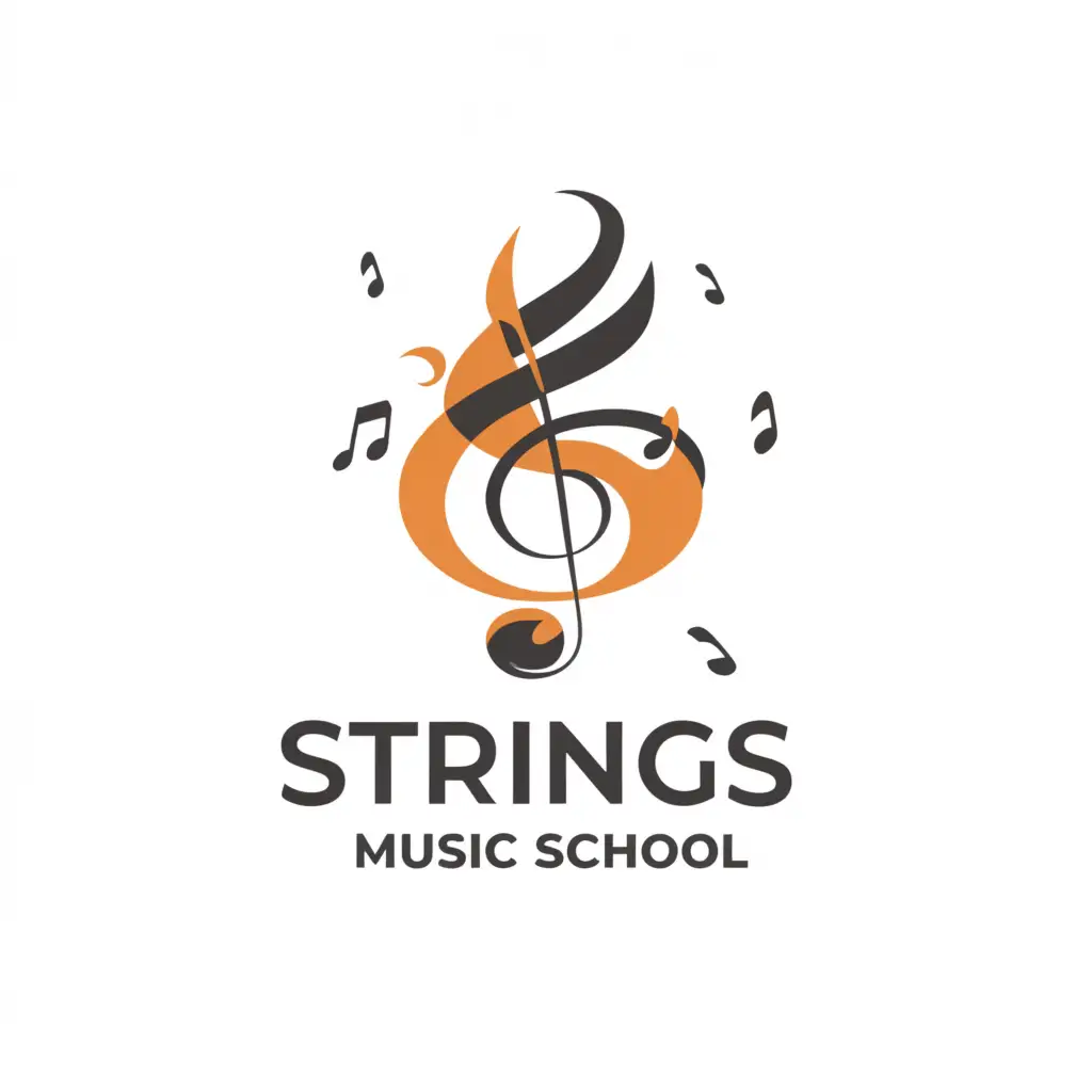 a logo design,with the text "Strings Music school", main symbol:notescore,complex,be used in Education industry,clear background