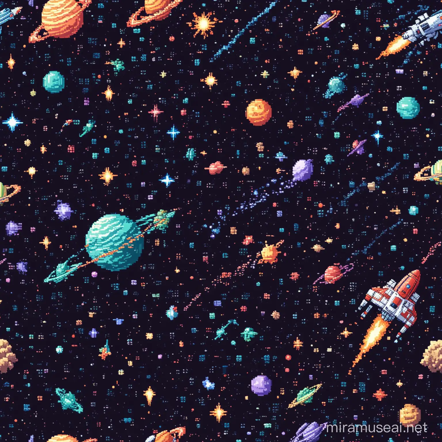 Pixel Art Space Wallpaper Cosmic Scene with Stars and Planets