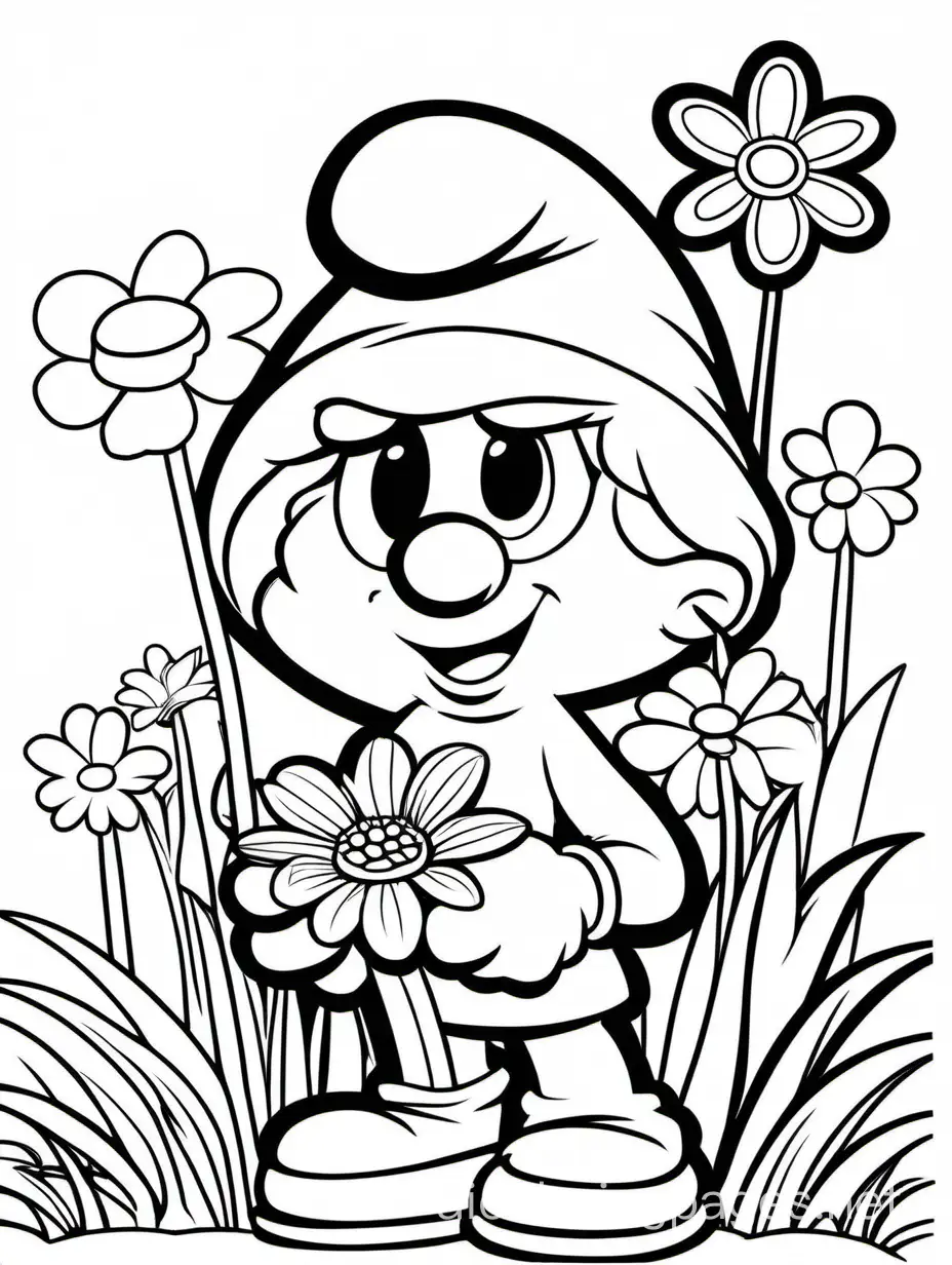 Smurf-and-Flower-Coloring-Page-for-Kids
