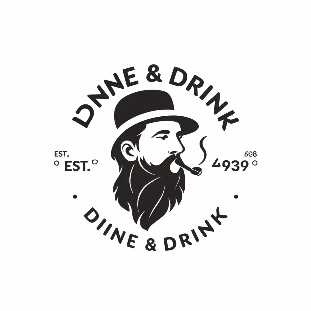 a logo design,with the text "DINE & DRINK", main symbol:smoking beard man,complex,be used in Restaurant industry,clear background