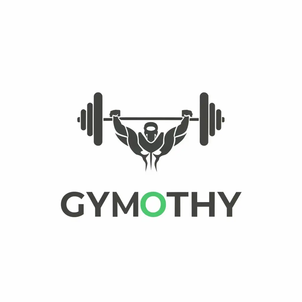 a logo design, with the text 'gymothy', main symbol: barbell muscle, complex, to be used in Sports Fitness industry, clear background makes the background green