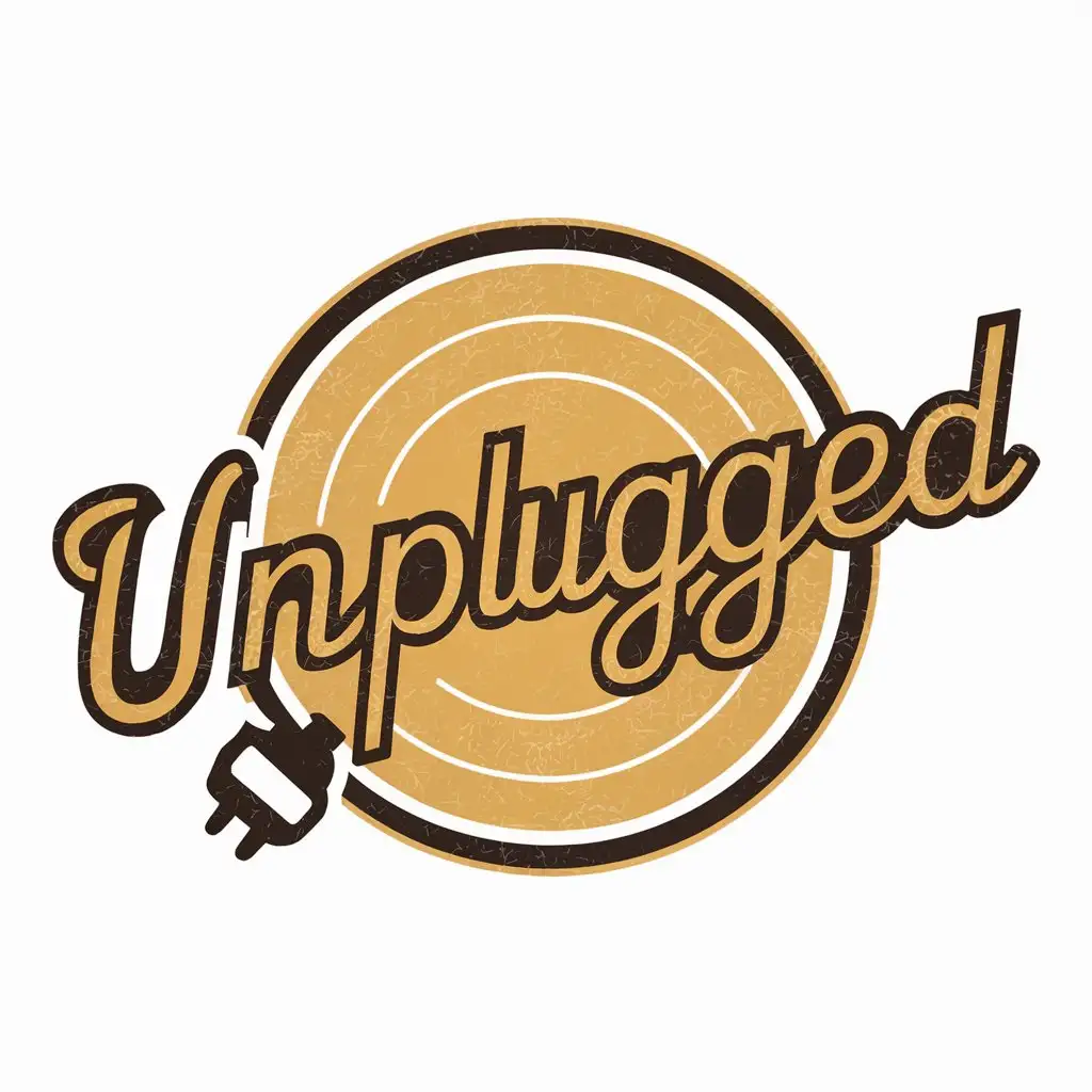 Make me a circular logo that says 'UNPLUGGED' in a retro style
