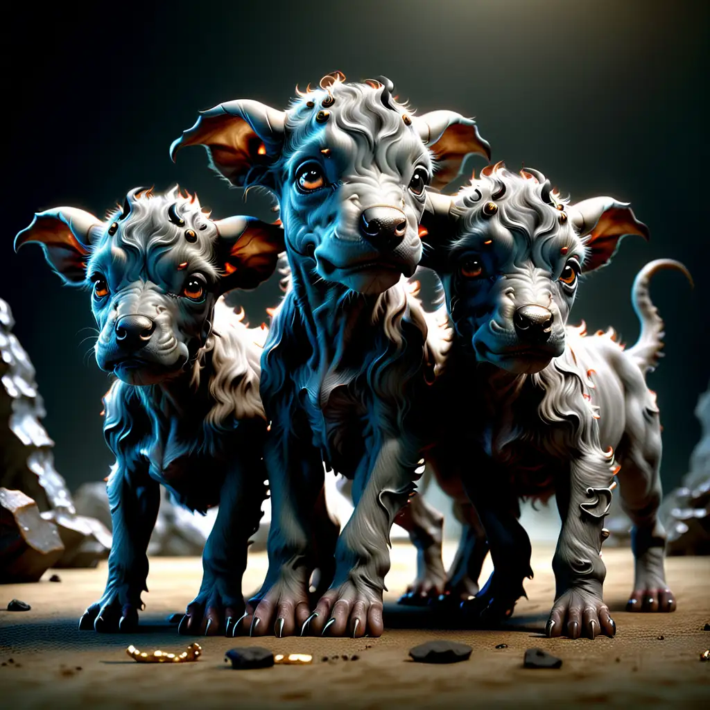 A photorealistic image of an adorable, mythological baby cerberus