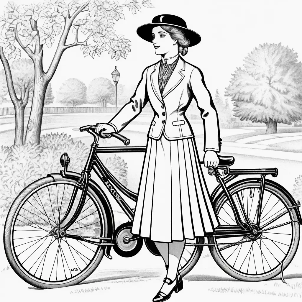 Vintage Cycling Fashion Coloring Page from the 1910s