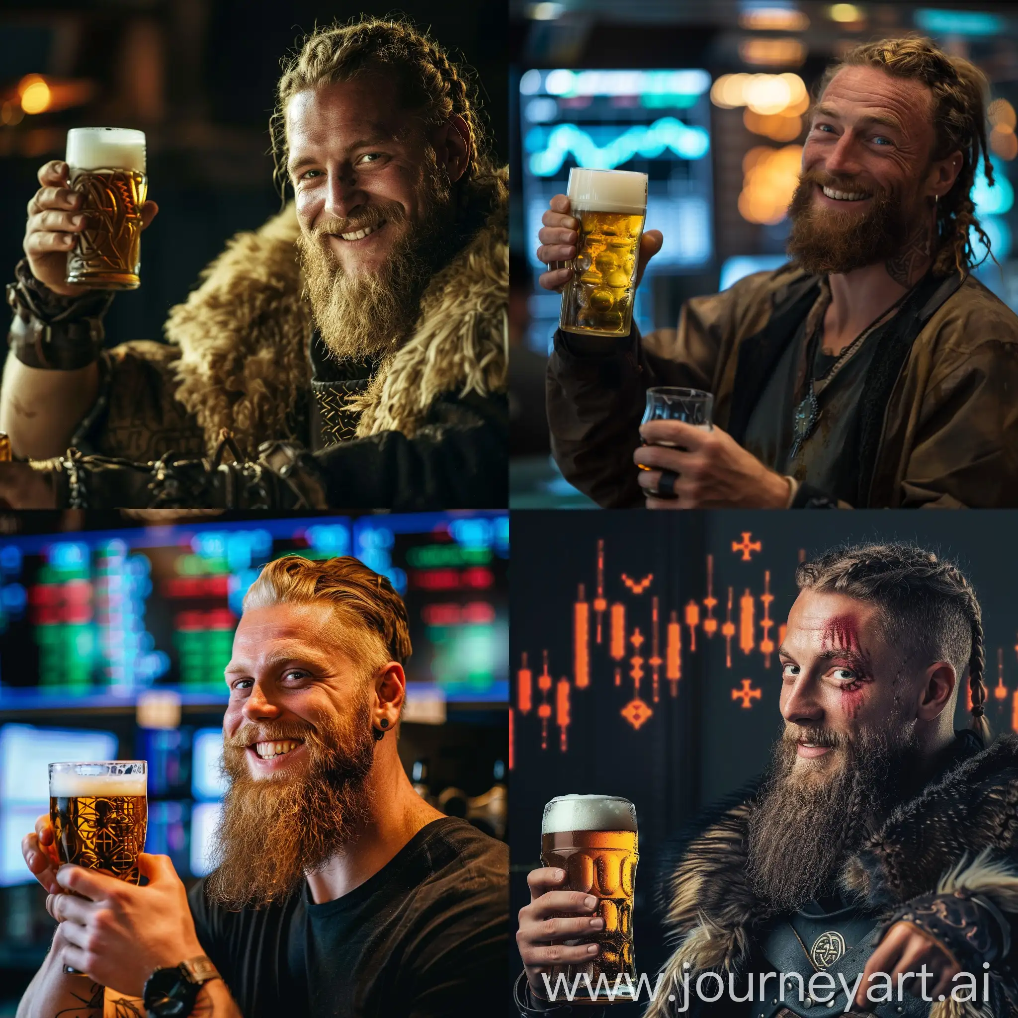 Ragnar buy a stock dip with happy face and holding a beer